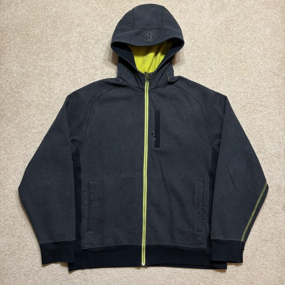 Lululemon Best Coast Hoodie Sweatshirt Mens XXL Gray Lime Full Zip Fleece Lined